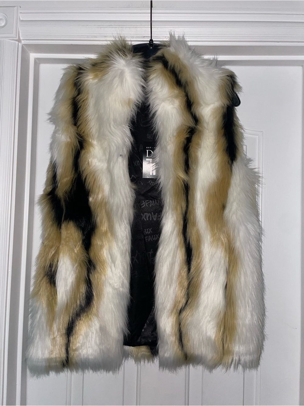 FABULOUS FURS CALICO FAUX FUR VEST SZ XS NWT